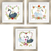 Framed 'Swan Love 3 Piece Framed Art Print Set' border=