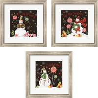 Framed 'Sweet Snowmen Black 3 Piece Framed Art Print Set' border=