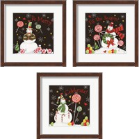 Framed 'Sweet Snowmen Black 3 Piece Framed Art Print Set' border=
