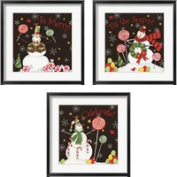 Framed Sweet Snowmen Black 3 Piece Framed Art Print Set
