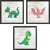 Framed Water Color Dino  3 Piece Framed Art Print Set