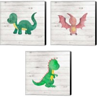 Framed 'Water Color Dino  3 Piece Canvas Print Set' border=