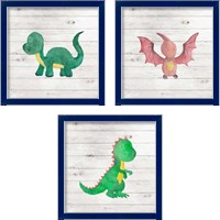 Framed 'Water Color Dino  3 Piece Framed Art Print Set' border=