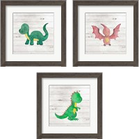 Framed 'Water Color Dino  3 Piece Framed Art Print Set' border=