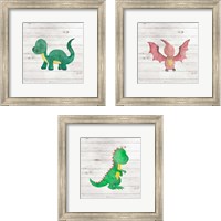 Framed 'Water Color Dino  3 Piece Framed Art Print Set' border=