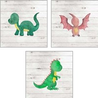 Framed 'Water Color Dino  3 Piece Art Print Set' border=