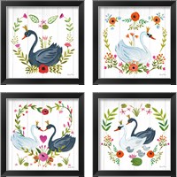 Framed 'Swan Love 4 Piece Framed Art Print Set' border=