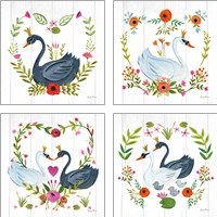 Framed Swan Love 4 Piece Art Print Set