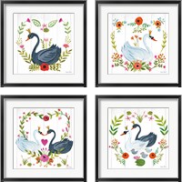 Framed 'Swan Love 4 Piece Framed Art Print Set' border=