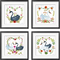 Framed 'Swan Love 4 Piece Framed Art Print Set' border=