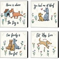 Framed Dogs in the Garden 4 Piece Canvas Print Set