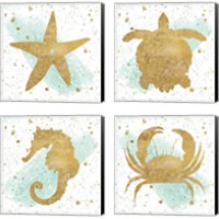 Framed Silver Sea Life Aqua 4 Piece Canvas Print Set