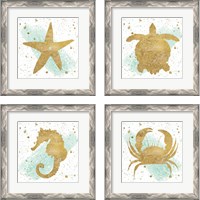 Framed 'Silver Sea Life Aqua 4 Piece Framed Art Print Set' border=