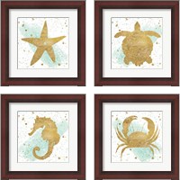 Framed 'Silver Sea Life Aqua 4 Piece Framed Art Print Set' border=