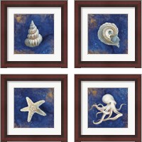 Framed 'Treasures from the Sea Indigo 4 Piece Framed Art Print Set' border=