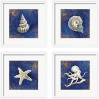 Framed 'Treasures from the Sea Indigo 4 Piece Framed Art Print Set' border=