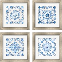Framed Artisan Medallions White/Blue 4 Piece Framed Art Print Set