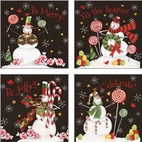 Framed 'Sweet Snowmen Black 4 Piece Art Print Set' border=