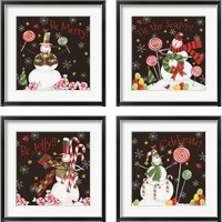 Framed 'Sweet Snowmen Black 4 Piece Framed Art Print Set' border=