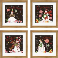 Framed 'Sweet Snowmen Black 4 Piece Framed Art Print Set' border=