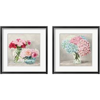 Framed 'Fleurs et Vases Blanc 2 Piece Framed Art Print Set' border=