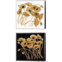 Framed 'Gold Black Line Poppies 2 Piece Canvas Print Set' border=