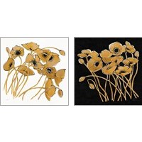 Framed 'Gold Black Line Poppies 2 Piece Art Print Set' border=