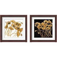 Framed 'Gold Black Line Poppies 2 Piece Framed Art Print Set' border=