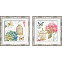 Framed 'Rainbow Seeds Floral Birdcage 2 Piece Framed Art Print Set' border=