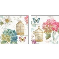 Framed 'Rainbow Seeds Floral Birdcage 2 Piece Art Print Set' border=