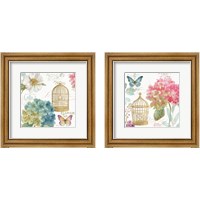 Framed 'Rainbow Seeds Floral Birdcage 2 Piece Framed Art Print Set' border=