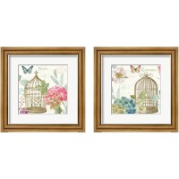 Framed 'Rainbow Seeds Floral Birdcage 2 Piece Framed Art Print Set' border=