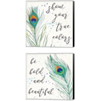 Framed 'Peacock Garden 2 Piece Canvas Print Set' border=