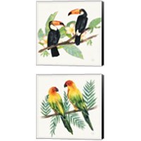 Framed 'Tropical Fun Bird 2 Piece Canvas Print Set' border=