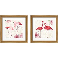 Framed 'Tropical Flamingoes 2 Piece Framed Art Print Set' border=