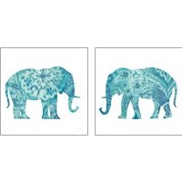 Framed Boho Teal Elephant 2 Piece Art Print Set
