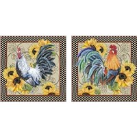 Framed 'Country Time Rooster 2 Piece Art Print Set' border=