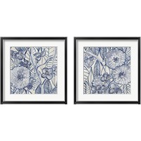 Framed 'Indigo Leaves And Florals 2 Piece Framed Art Print Set' border=