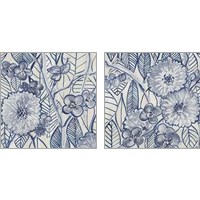 Framed 'Indigo Leaves And Florals 2 Piece Art Print Set' border=