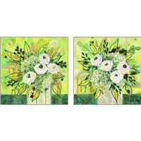 Framed 'Florals On Green 2 Piece Art Print Set' border=