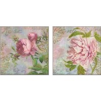 Framed 'Pink Floral 2 Piece Art Print Set' border=