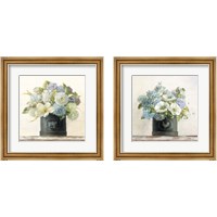 Framed 'Flowers in Hatbox Shiplap 2 Piece Framed Art Print Set' border=