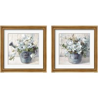 Framed 'Garden Blooms Blue 2 Piece Framed Art Print Set' border=