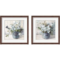 Framed 'Garden Blooms Blue 2 Piece Framed Art Print Set' border=