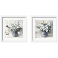 Framed 'Garden Blooms Blue 2 Piece Framed Art Print Set' border=