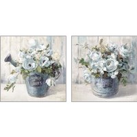 Framed 'Garden Blooms Blue 2 Piece Art Print Set' border=