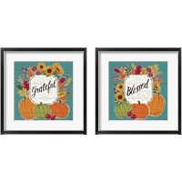 Framed 'Grateful & Blessed Turquoise 2 Piece Framed Art Print Set' border=