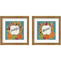 Framed Grateful & Blessed Turquoise 2 Piece Framed Art Print Set