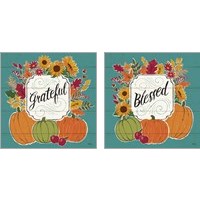 Framed Grateful & Blessed Turquoise 2 Piece Art Print Set