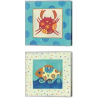 Framed 'Happy Floral Crab 2 Piece Canvas Print Set' border=